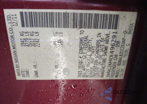 2012 Nissan Altima 2.5 S from USA, damaged, VIN 1N4AL2AP4CN496291